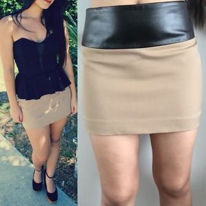 Express Color Block Faux Leather Camel Mini Skirt